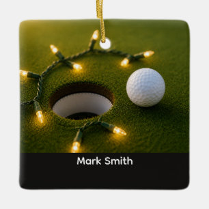 Golf Christmas Holiday with golf ball for golfer   Ceramic Ornament