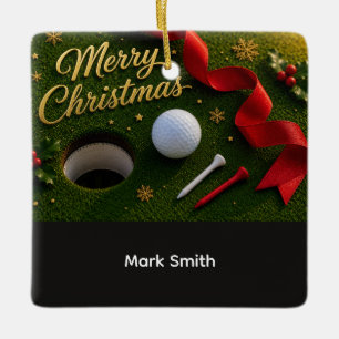 Golf Christmas Holiday with golf ball for golfer   Ceramic Ornament