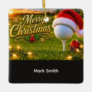 Golf Christmas Holiday with golf ball for golfer   Ceramic Ornament