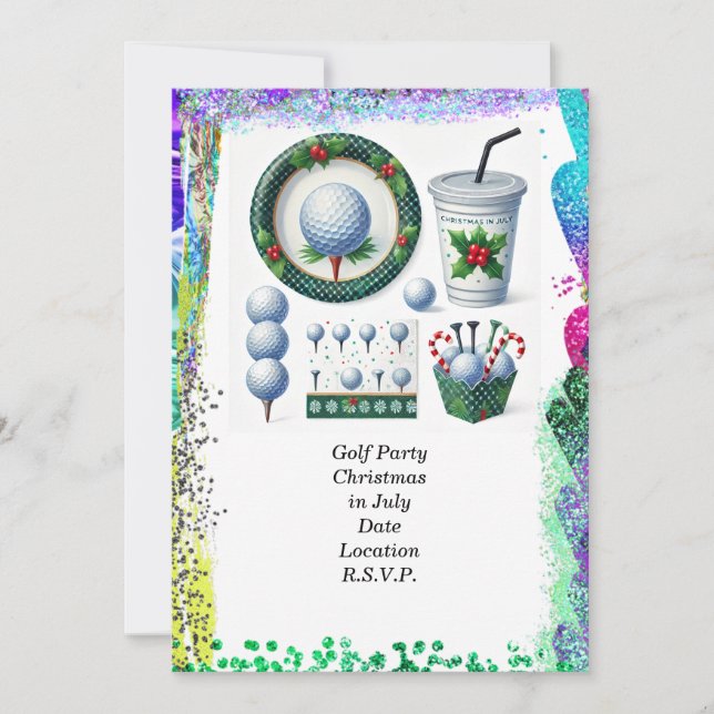 Golf Christmas in July for golfer with golf ball  Invitation (Front)