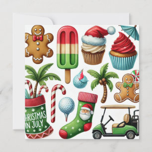 Golf Christmas in July for golfer with Santa Claus Holiday Card