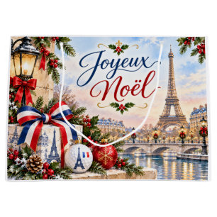Golf Christmas in Paris France Watercolor Holiday Large Gift Bag