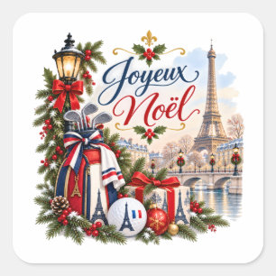 Golf Christmas in Paris France Watercolor Square Sticker