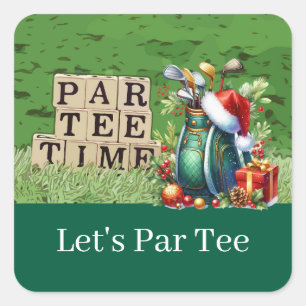 Golf Christmas Let’s Par tee with golf bag  Square Sticker