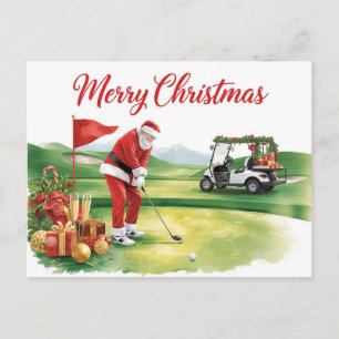 Golf Christmas  Let’s Par tee with Santa Claus   Holiday Postcard