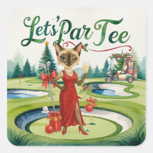 Golf Christmas Let's Par Tee for Golfer party Square Sticker