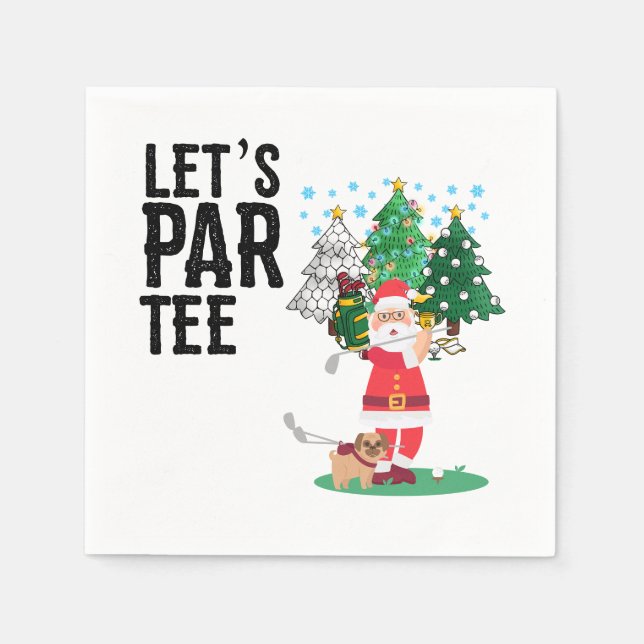 Golf Christmas Let's Par Tee with Santa Claus  Napkin (Front)