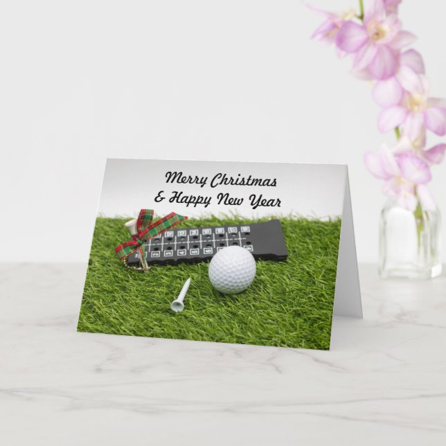 Golf Christmas  & New year with golf ball and tee Card (Orchid)