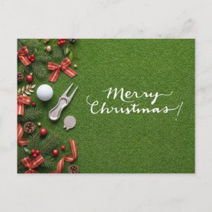 Golf Christmas on Putting Green Merry Christmas Holiday Postcard
