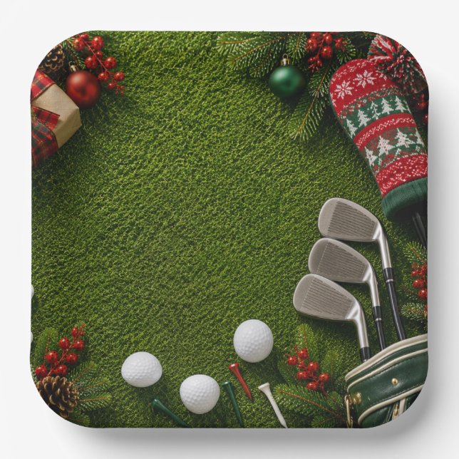 Golf Christmas Party for golfer Paper Plate (Front)