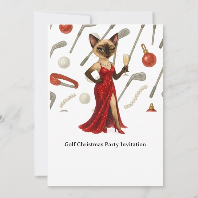 GOLF Christmas Party invitation for Cat lovers (Front)