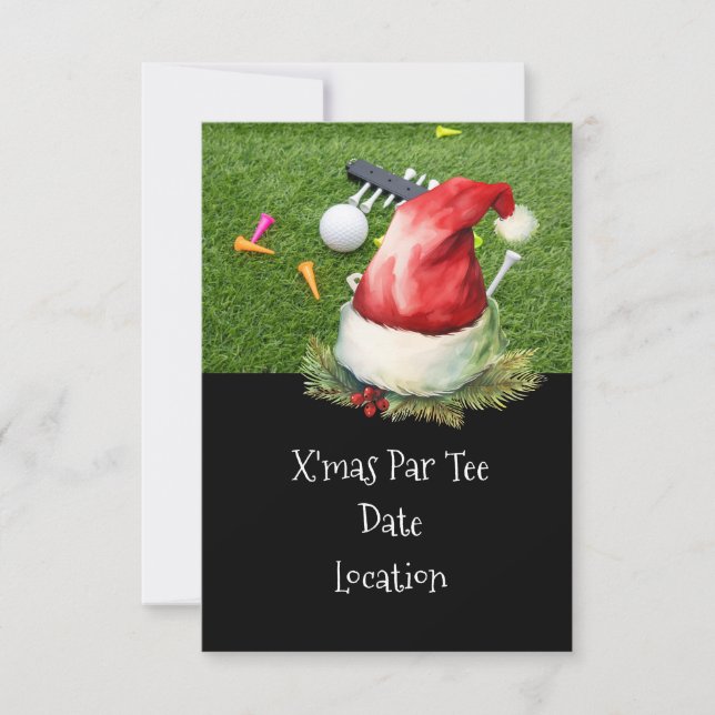 Golf Christmas Party Invitation with Santa Hat  (Front)