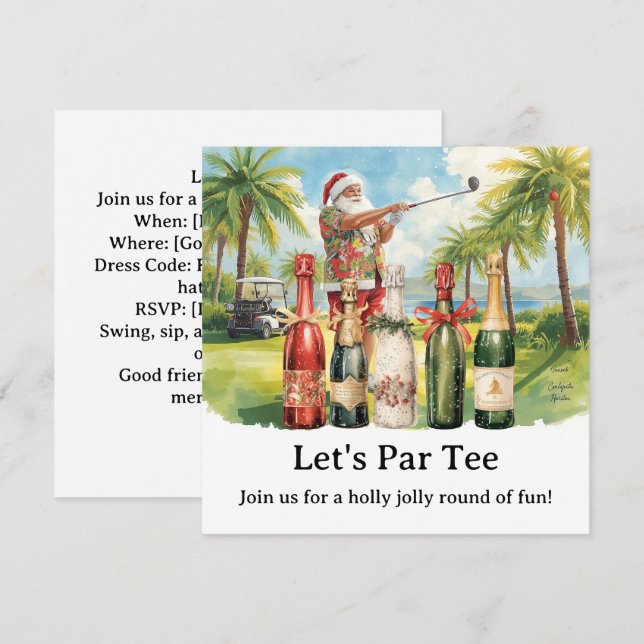 Golf Christmas Party Let’s Par tee with Santa  Invitation (Front/Back)