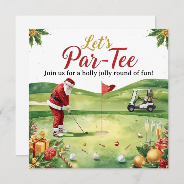 Golf Christmas Party Let’s Par tee with Santa  Invitation (Front/Back)