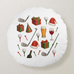 Golf Christmas party themed for golfer champagne Round Cushion