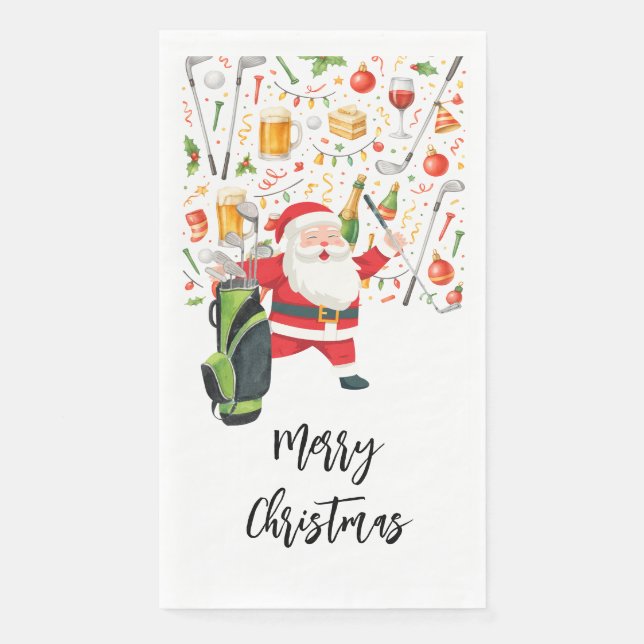 Golf Christmas Party themed with Santa Claus  Napkin (Front)