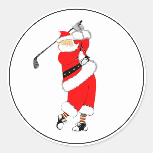 Golf Christmas Santa Classic Round Sticker (Front)