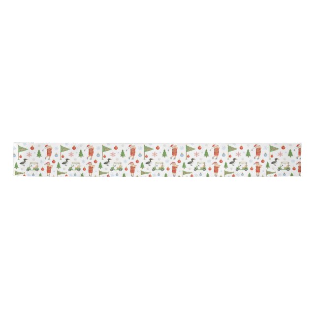 Golf Christmas Santa Claus Golfing in Minnesota Satin Ribbon (Front)