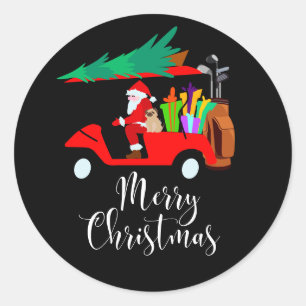 Golf christmas Santa Claus riding golf cart Classic Round Sticker