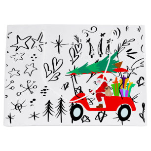Golf christmas Santa Claus riding golf cart Large Gift Bag