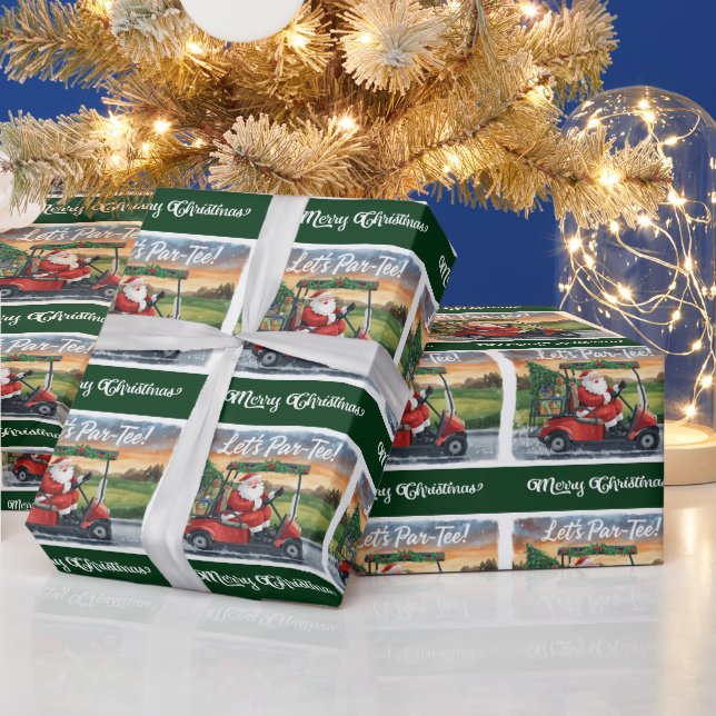 Golf christmas Santa Claus riding golf cart   Wrapping Paper (Holidays)