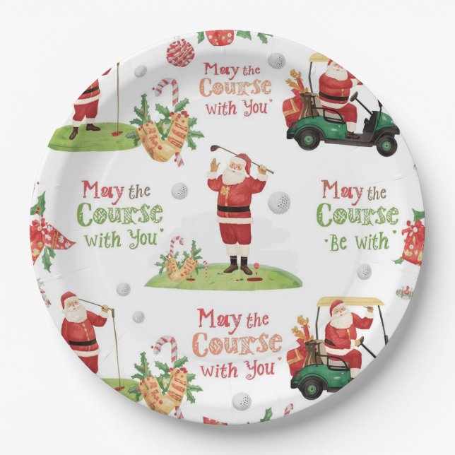 Golf Christmas Santa Golfer May Course be with you Paper Plate (Front)
