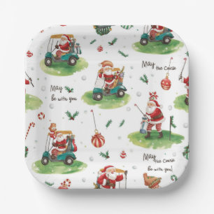 Golf Christmas Santa Golfer May Course be with you Paper Plate