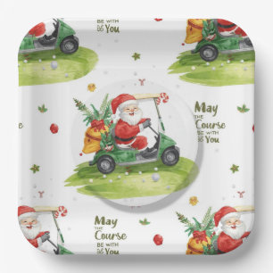 Golf Christmas Santa Golfer May Course be with you Paper Plate