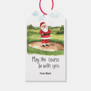 Golf Christmas Santa golfing My course be with you Gift Tags