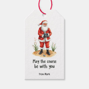 Golf Christmas Santa golfing My course be with you Gift Tags