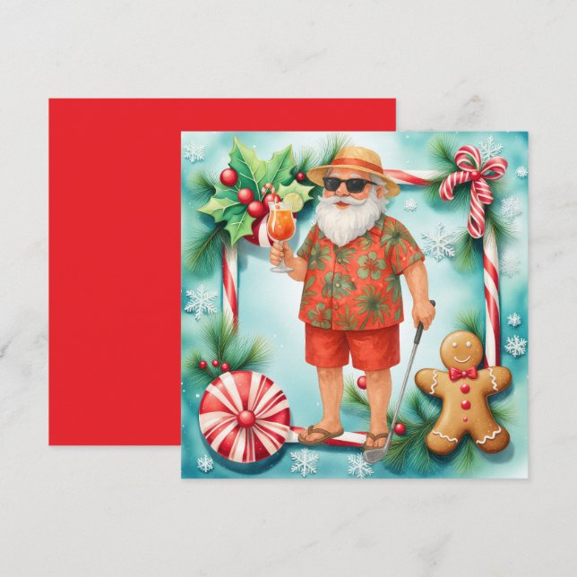 Golf Christmas Santa Golfing Summer time Holiday Card (Front/Back)