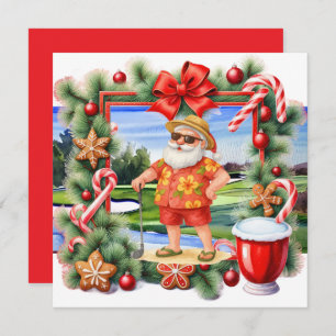 Golf Christmas Santa Golfing Summer time Holiday Card