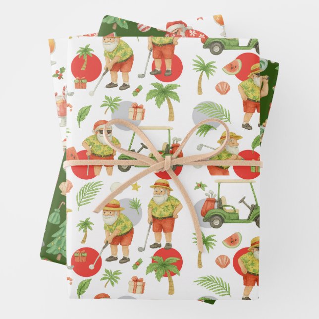 Golf Christmas Santa Golfing Summer time Wrapping Paper Sheet (In situ)