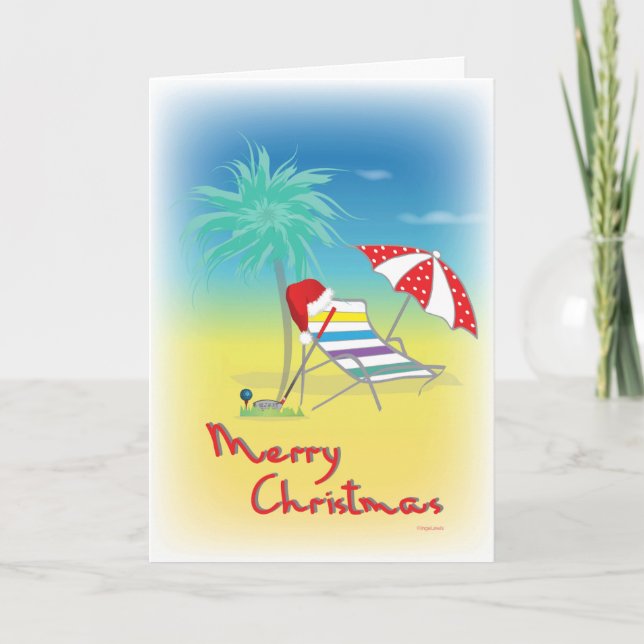 GOLF Christmas Santa Hat Beach Funny Card (Front)