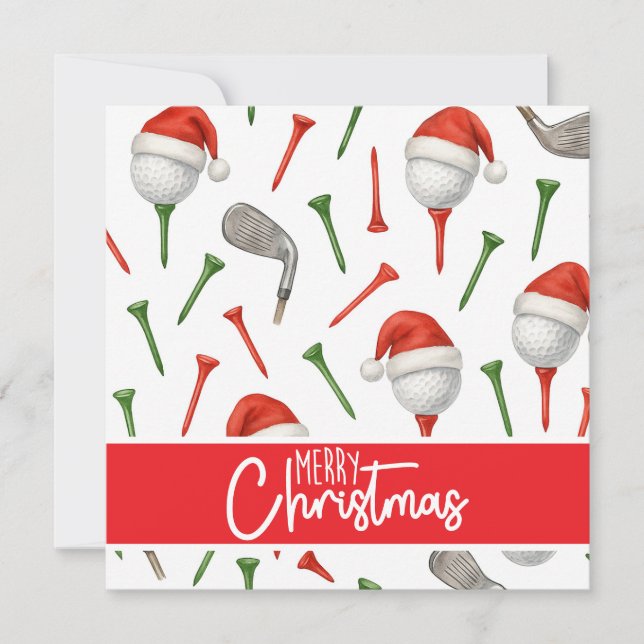 Golf Christmas Santa Hat Red and Green Tees  Holiday Card (Front)