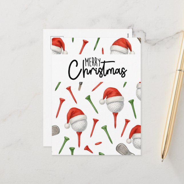 Golf Christmas Santa Hat Red and Green Tees  Holiday Postcard (Front/Back In Situ)