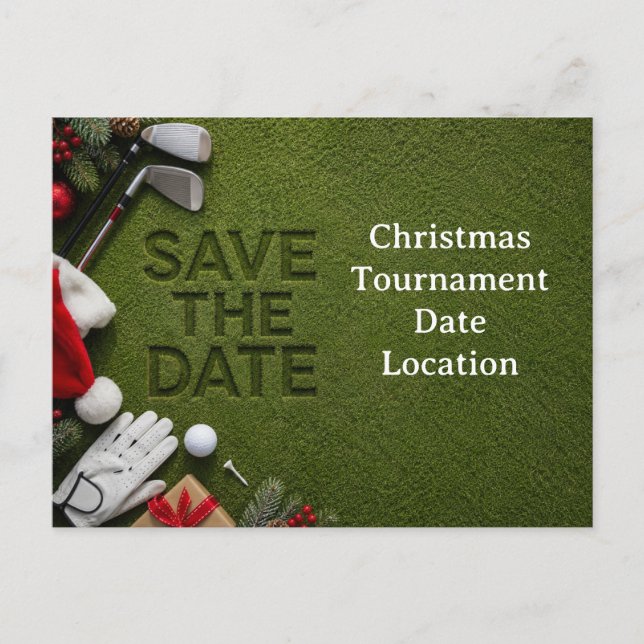 Golf Christmas save the date invitation  Postcard (Front)