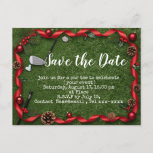 Golf Christmas save the date with golf ball  Postcard