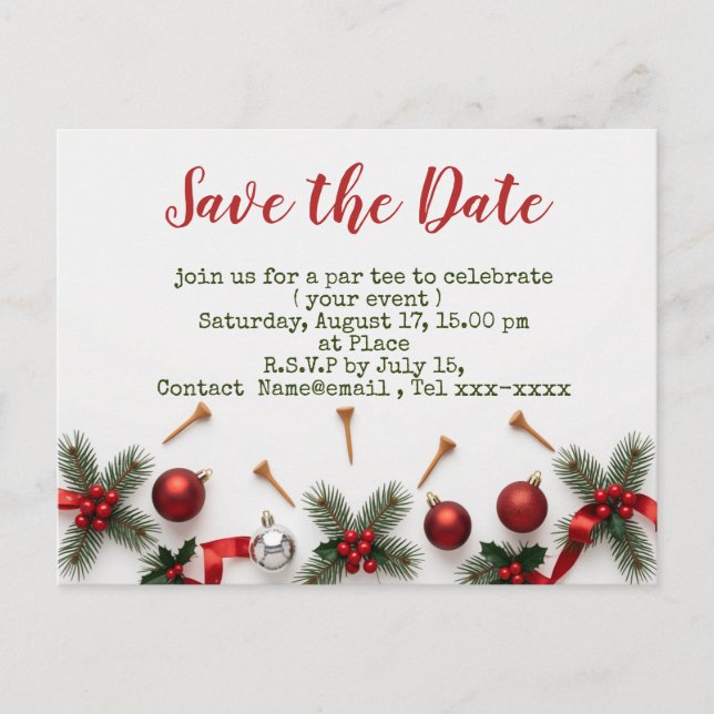 Golf Christmas save the date with golf themed Postcard (Front)