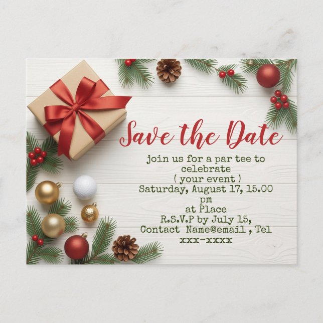 Golf Christmas save the date with golf themed Postcard (Front)