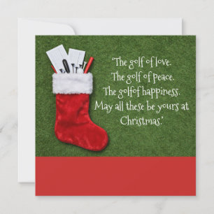 Golf Christmas sock on putting green Holiday Card