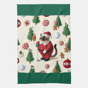 Golf Christmas themed for Cat Lover Golfer Tea Towel