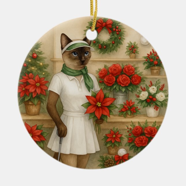 Golf Christmas themed for Cat woman Golfer Ceramic Tree Decoration (Front)