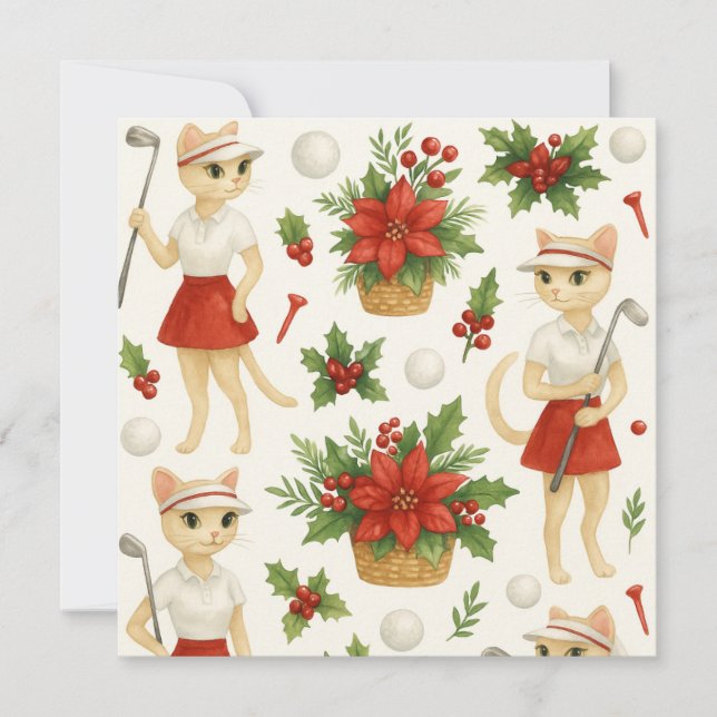 Golf Christmas themed for Cat woman Golfer Holiday Card (Front)