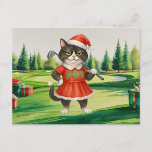 Golf Christmas themed for Cat woman Golfer Holiday Postcard