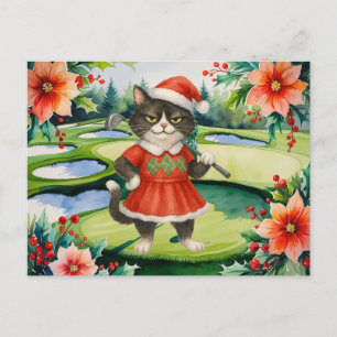 Golf Christmas themed for Cat woman Golfer Holiday Postcard