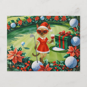 Golf Christmas themed for Cat woman Golfer Holiday Postcard