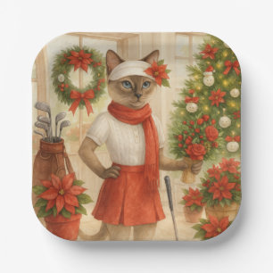 Golf Christmas themed for Cat woman Golfer  Paper Plate
