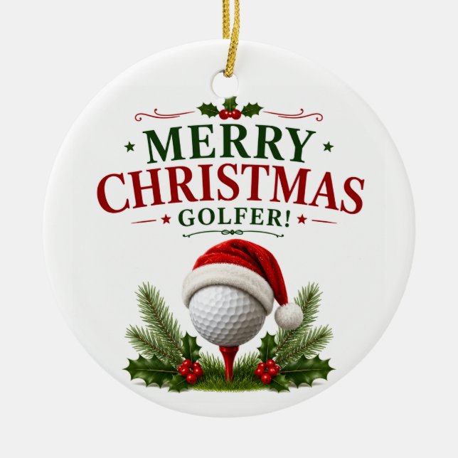 Golf Christmas themed for golfer Ceramic Tree Decoration (Front)