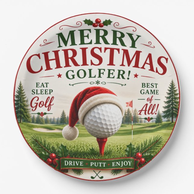 Golf Christmas themed for golfer Paper Plate (Front)